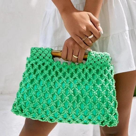 Green Vacation Women's Elegant Ladies Neon Hollow Out Crochet Bag - Picture 2 of 9